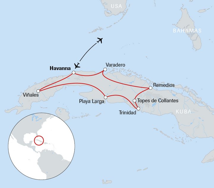 Karte der Reise Kuba - Mucho Gusto