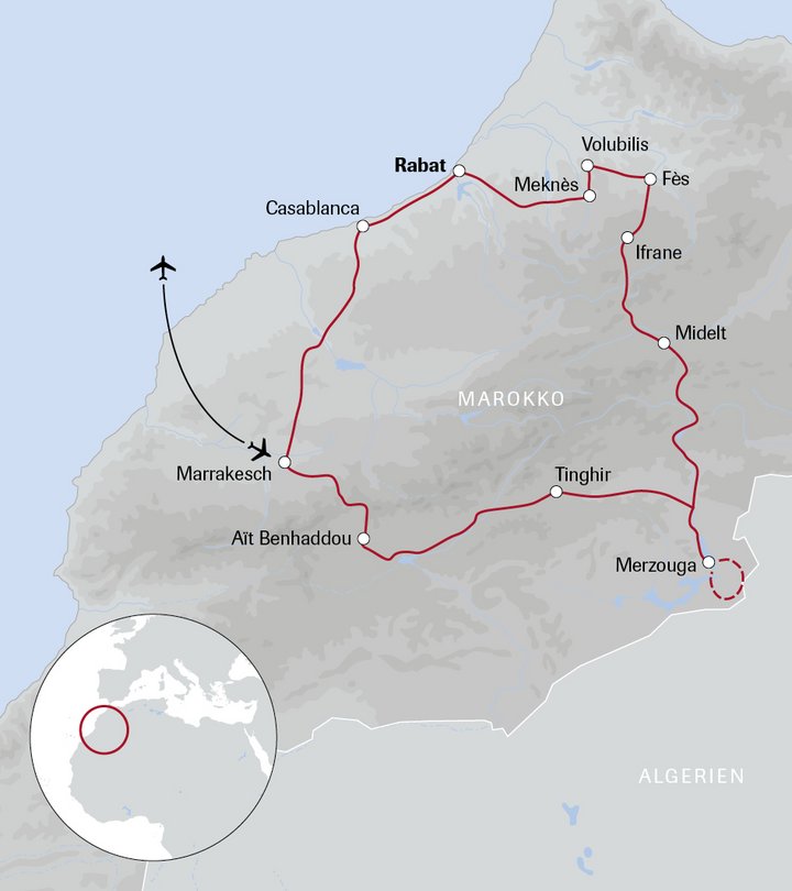 Karte der Reise Marokko aktiv erleben