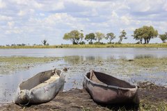 Mokoros am Ufer im Okavango Delta