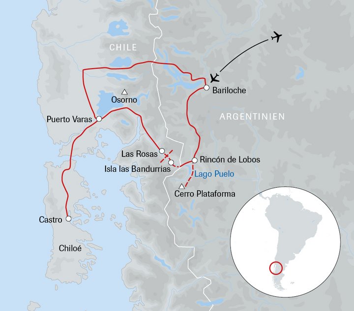 Karte der Reise Säumerpfade zwischen Argentinien und Chile