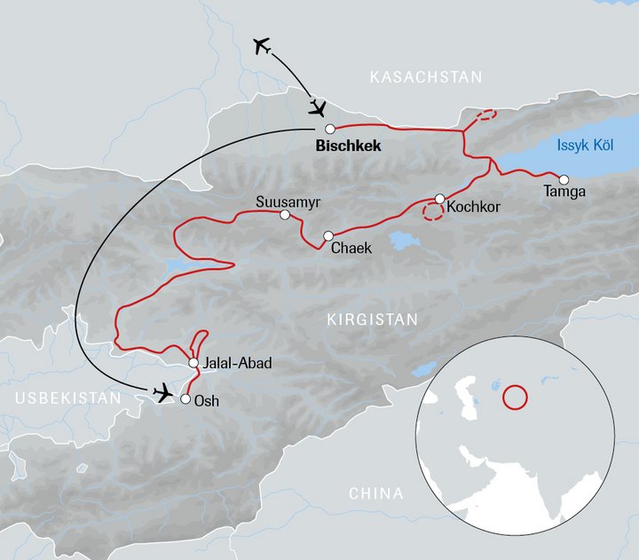 Karte der Kirgistan-Reise Baumwollernte bei einheimischen Bauern