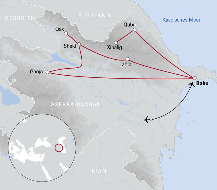 Karte der Aserbaidschan-Reise das Land des Feuers