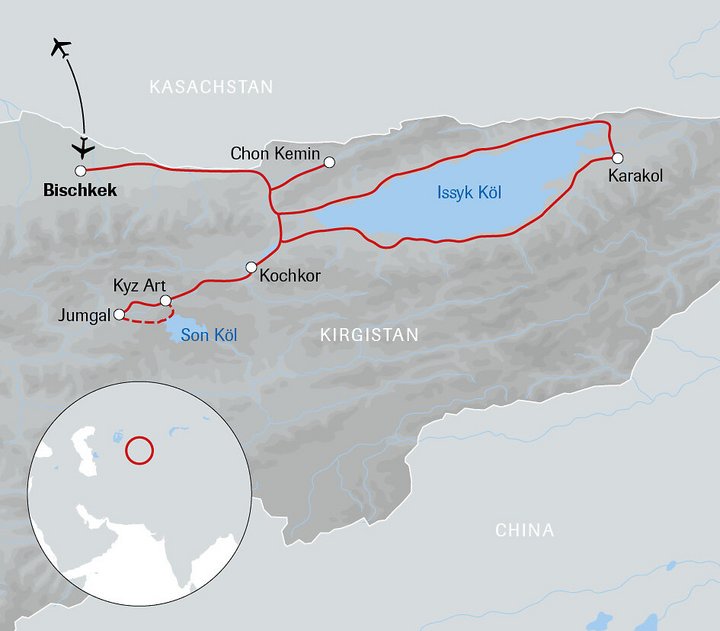 Karte Reittrekking in Kirgistan