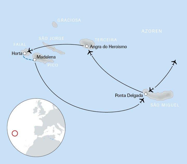 Karte der Reise das Beste der Azoren