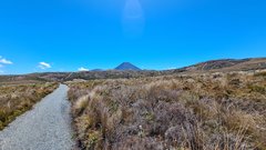 Auf dem Weg zum Taranaki Fall mit Sicht auf den Vulkan Ngauruhoe