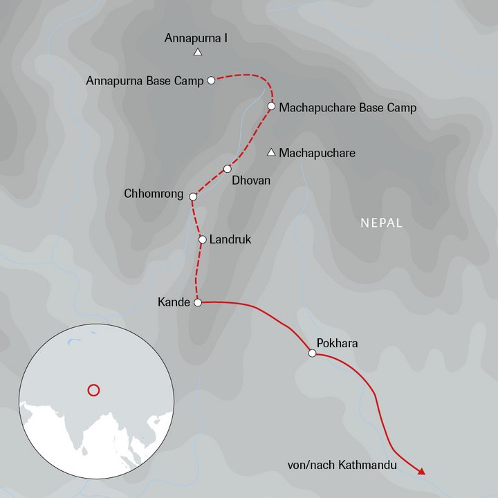 Karte der Nepal-Reise zum Annapurna Base Camp