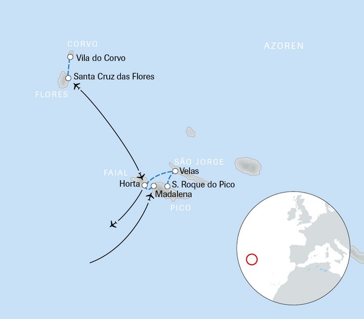 Karte der Reise Aktiv und nah dran auf den Azoren