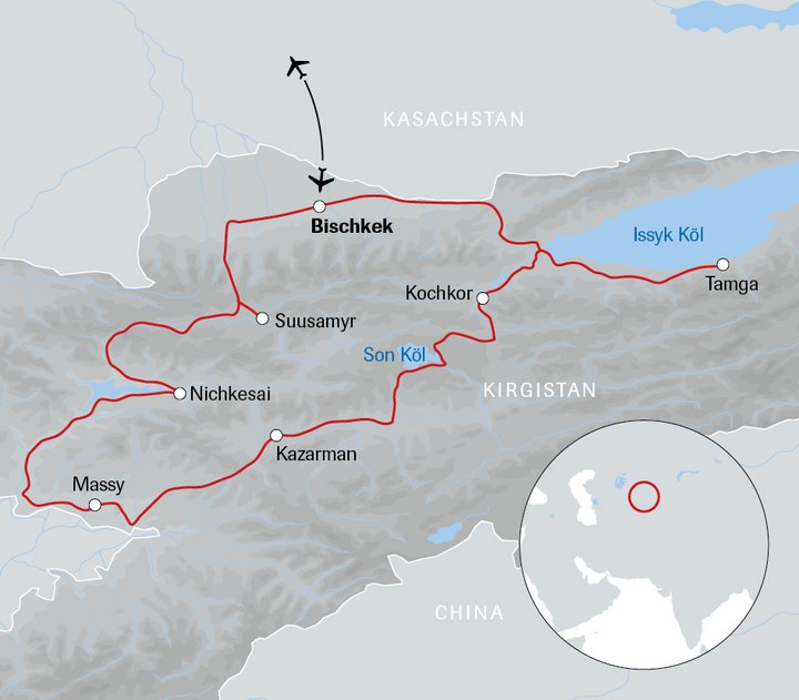 Karte der Kirgistan-Reise hinter den Kulissen