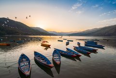 Boote im Phewa-See bei Pokhara in Nepal