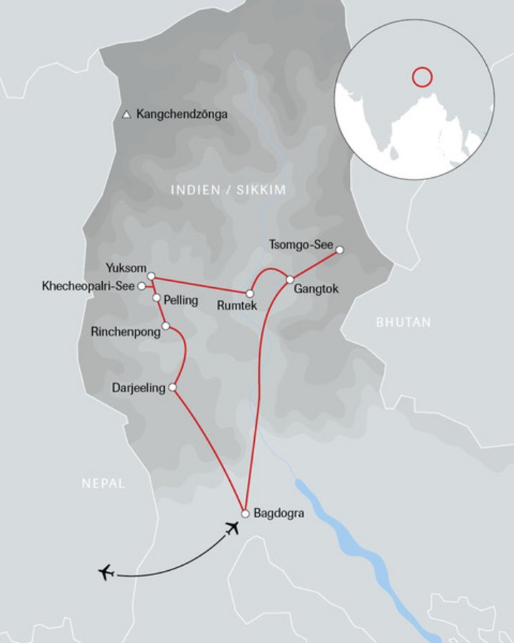Karte der Reise Sikkim in Indien