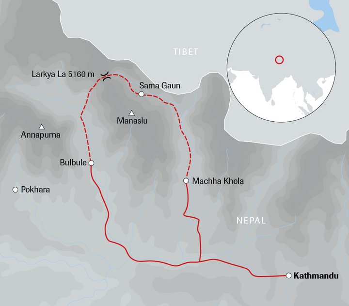 Karte der Nepal-Reise Manaslu Umrundung