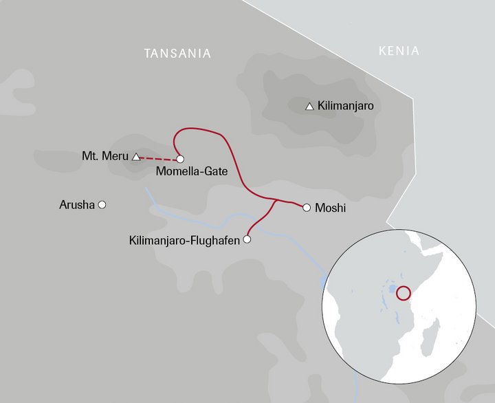 Karte der Tansania-Reise Mount Meru