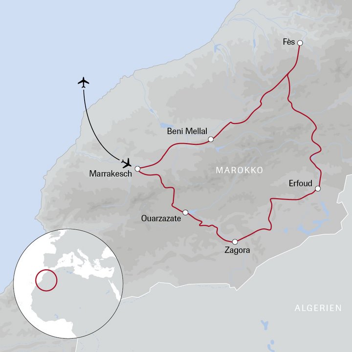 Karte der Entdeckungsreise durch Marokko