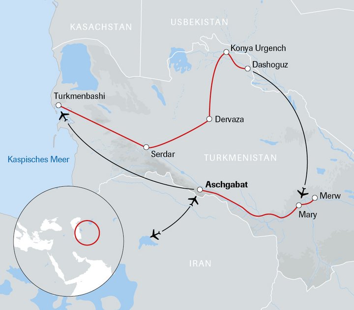Karte der Turkmenistan-Reise