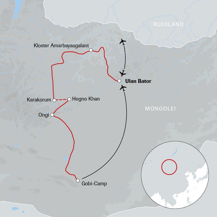 Reiseroute Bild Gruppenreise Auf den Spuren Dschingis Khans