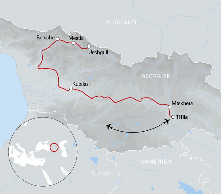 Karte Georgien - Panoramatour im Georgischen Kaukasus Karte Georgien - Panoramatour im Georgischen Kaukasus