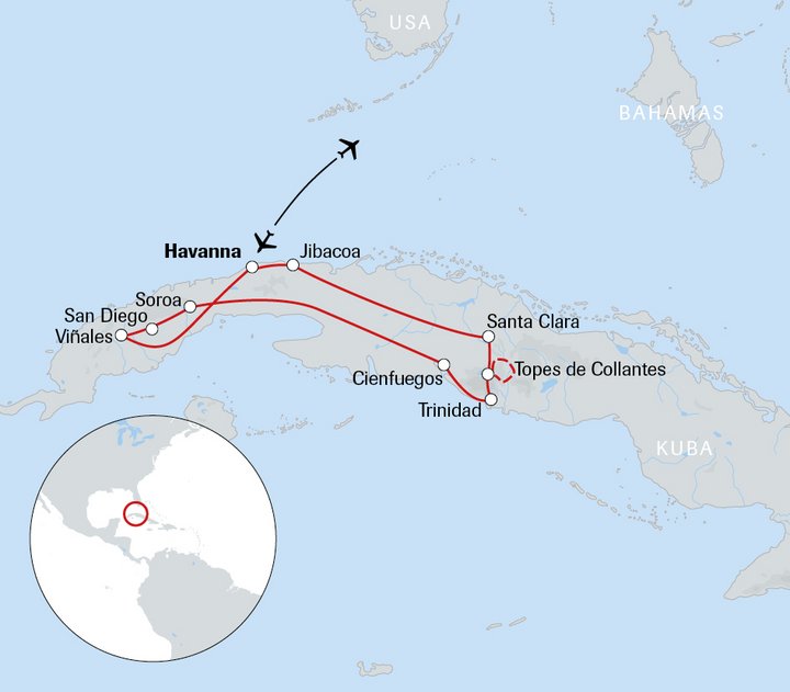 Karte der Reise Kuba active