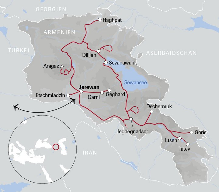 Karte der Armenien-Reise Wandern am Fusse des Ararat
