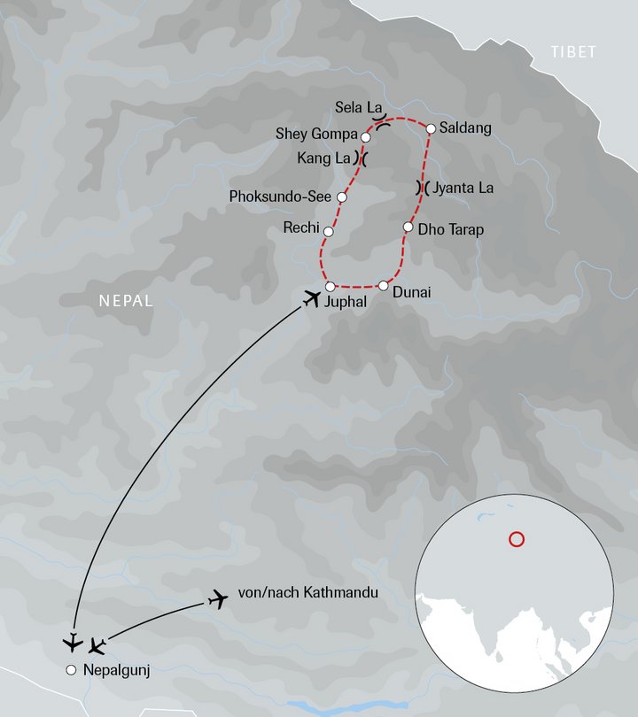 Karte der Nepal-Reise Dolpo