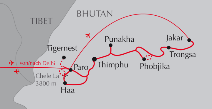 Karte der Reise Magisches Bhutan