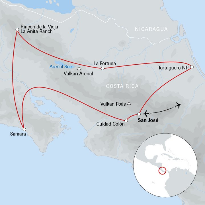 Karte Costa Rica Pura Vida Familienreise