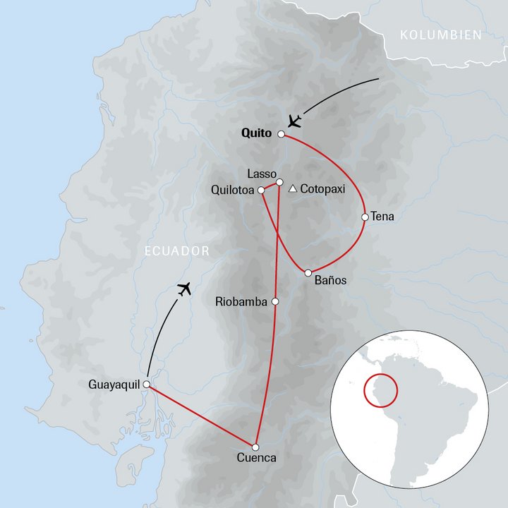 Karte der Reise Ecuador - Faszination Anden und Regenwald