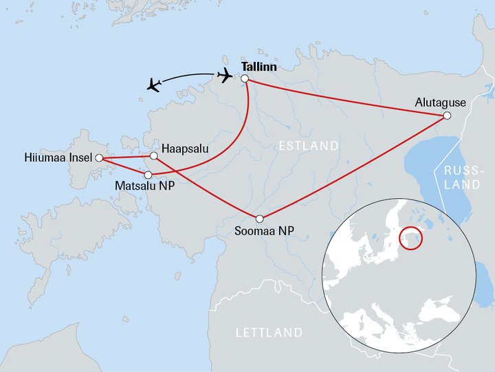 Karte der Estland-Reise Wildes Baltikum