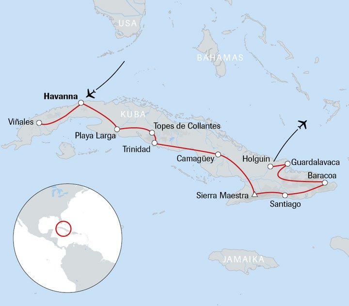 Karte der Kuba-Reise - Mucho Gusto Oriente