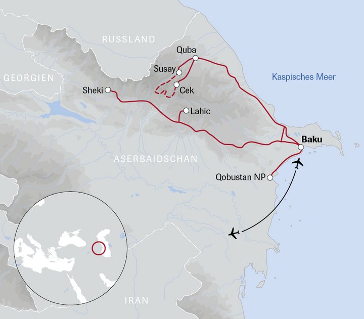 Karte der Pionierreise Aserbaidschan