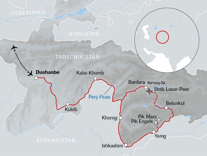 Karte der Tadschikistan-Reise Trekkingtraum Pamir