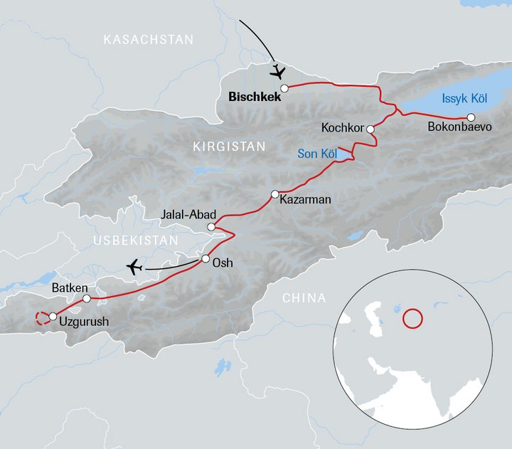 Karte der Reise durch das kirgisische Patagonien