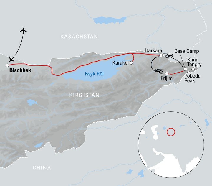 Karte der Kirgistan-Reise Khan Tengry