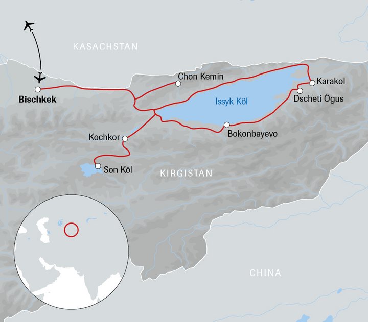 Karte der Reise Nomadenleben im Tien Shan