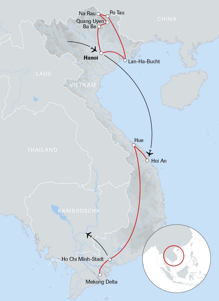 Karte der Reise authentisches Vietnam aktiv erleben