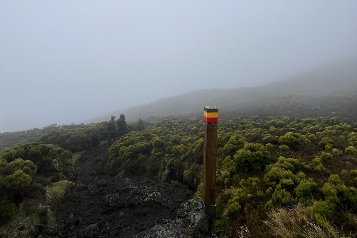 Markierte Pfosten auf dem Weg zum Gipfel Markierte Pfosten auf dem Weg zum Gipfel