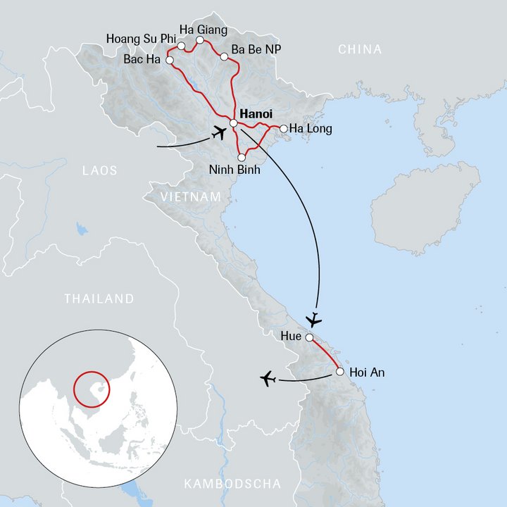 Karte der Reise das Beste von Vietnam