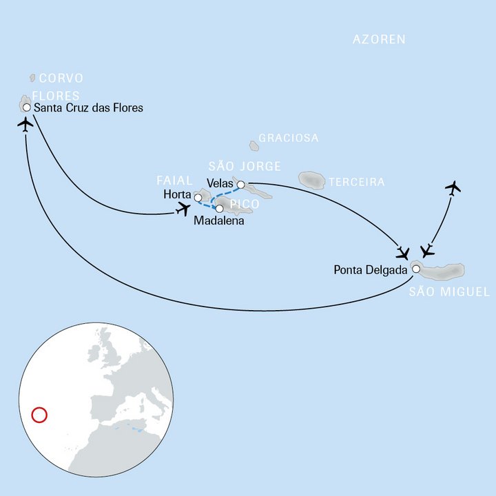 Karte Individualreise Azoren