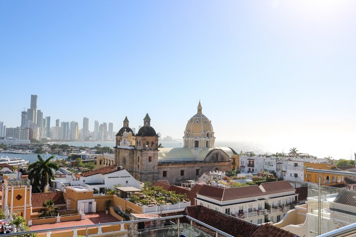 Blick auf die Alt- und Neustadt von Cartagena, Kolumbien