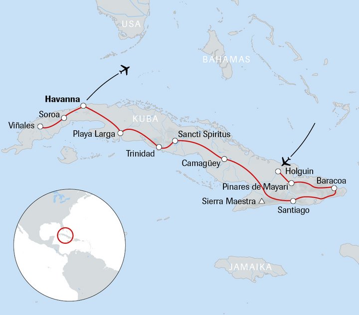 Karte der Reise Kuba active XL