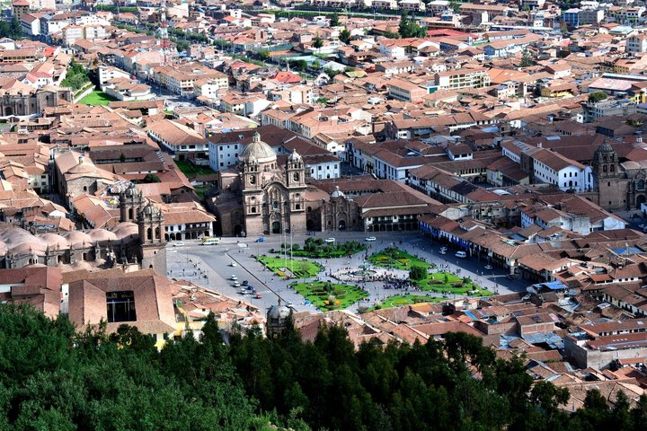 Blick von ober auf Cusco, Peru